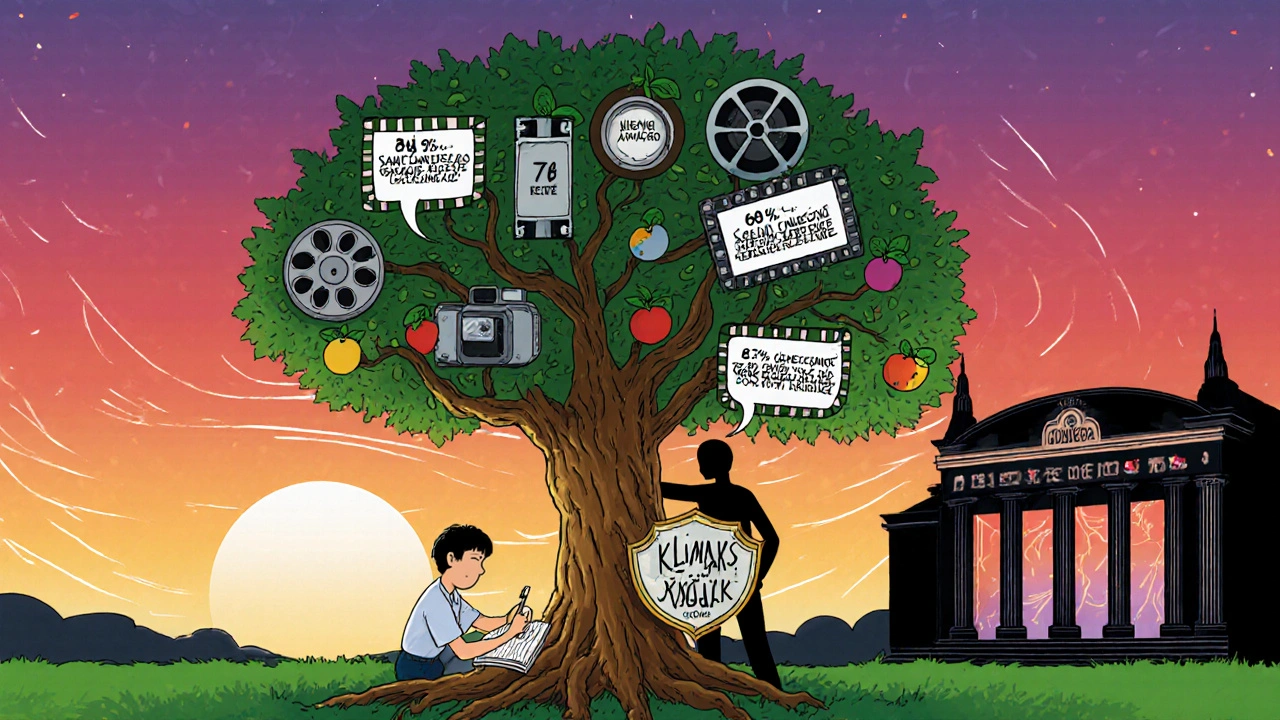 Film incelemesi unsurlarını temsil eden bir sembolik ağaç, spoiler engelini gösteriyor.