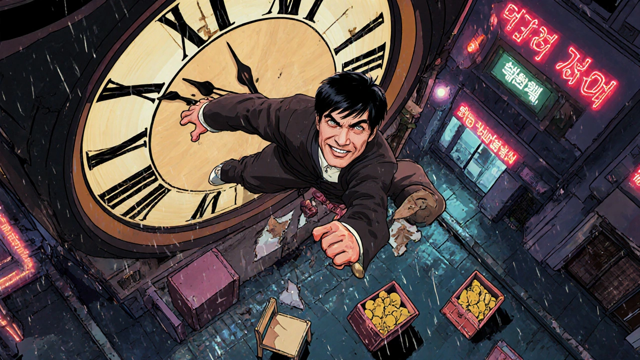 Jackie Chan, Project A&#039;da saat kulesinde dövüşürken düşüşten kurtuluyor.