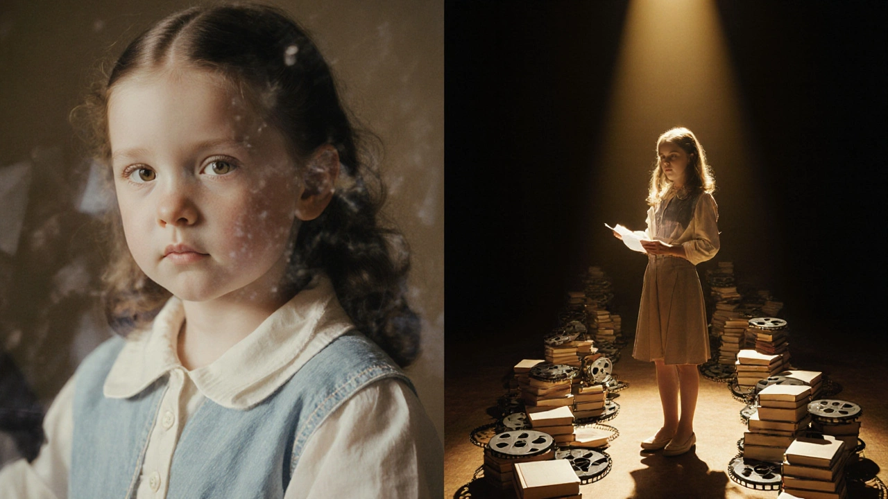 Mckenna Grace, çocuk rollerinden yetişkin sanatçıya dönüşümünü simgeleyen bir sahne, arka planda eski rolleri belirgin.