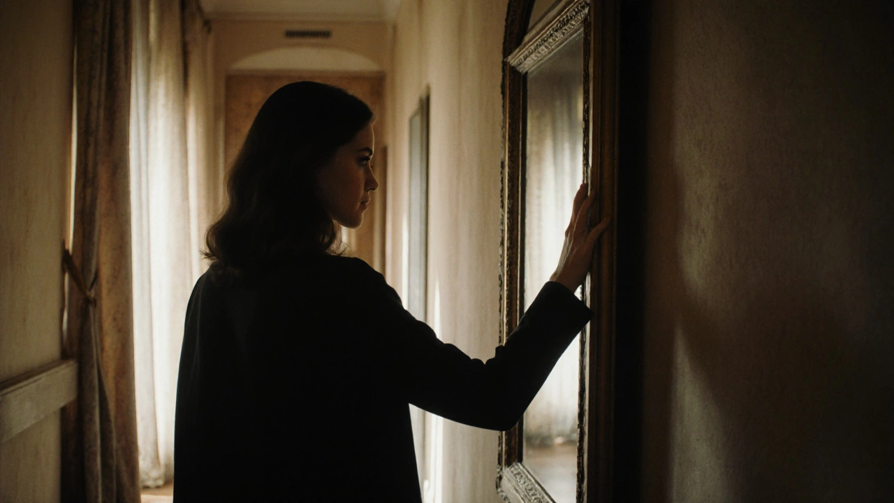 Penélope Cruz jako Laura Ferrari stoi w pustym korytarzu, dłonie na drzwiach, twarz w cieniu.