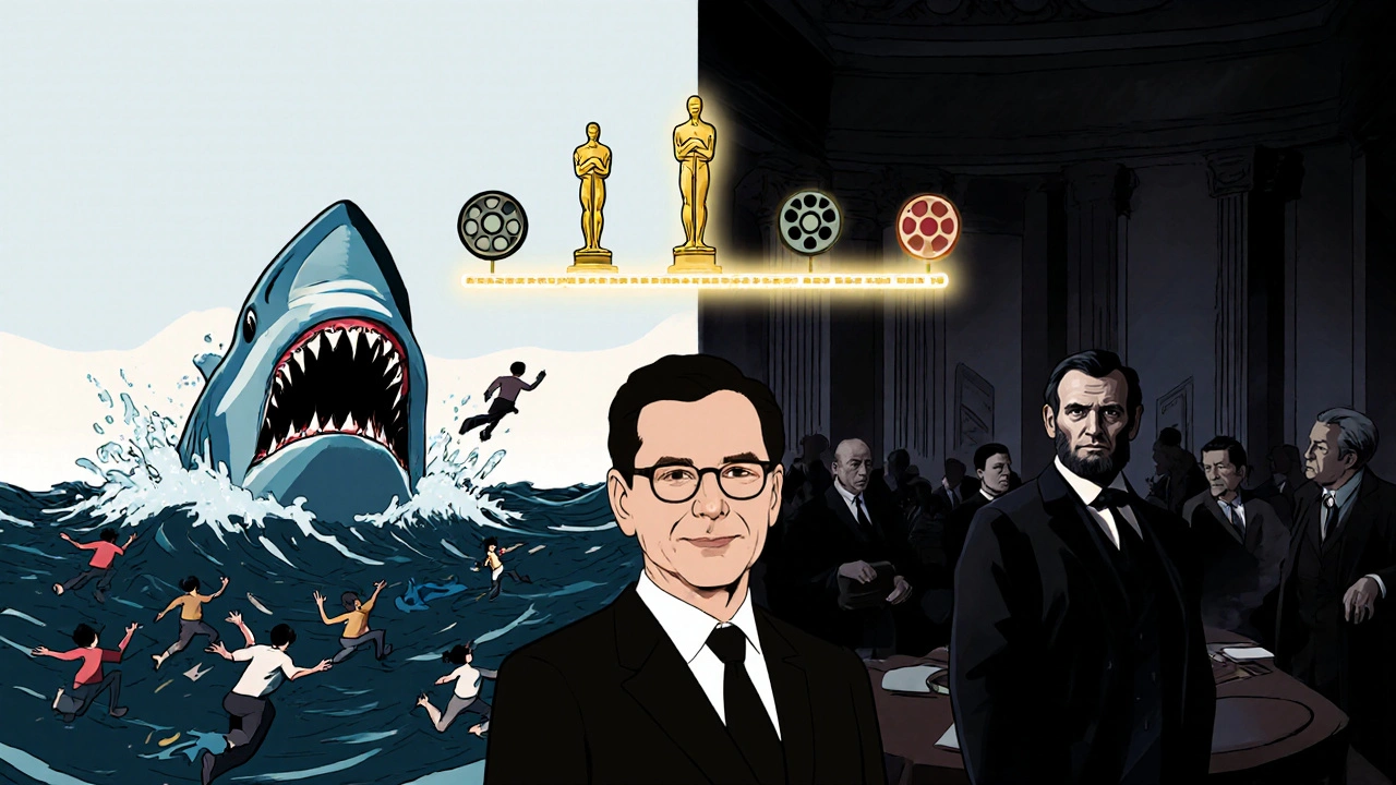 Steven Spielberg, korku ve tarihin sembolik dünyaları arasında duruyor: bir köpek balığı ve Abraham Lincoln.