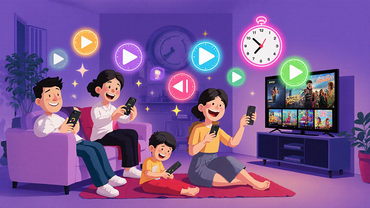 Bir aile, farklı cihazlarda aynı anda kaydedilen dizileri izliyor.