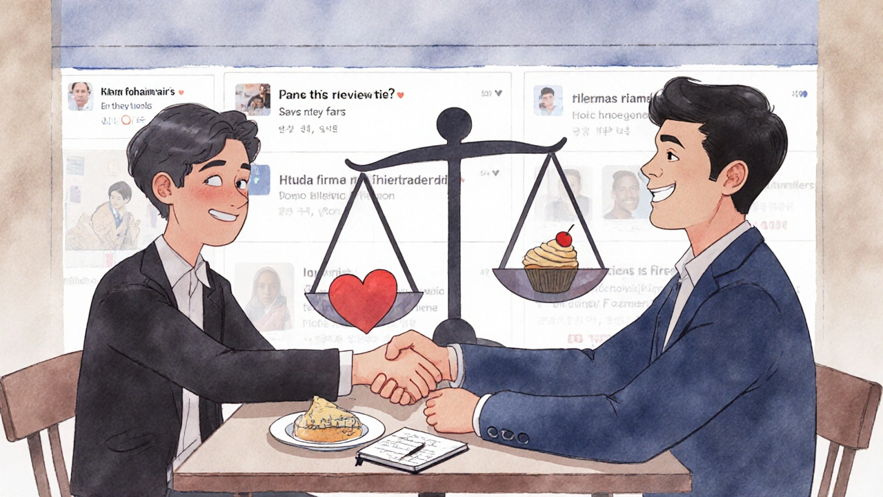 Bir eleştirmen, bir yapımcıyla kafe de yemek yerken tarafsızlıkla dostluk arasında dengede.