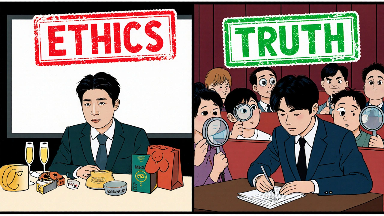 Bir eleştirmenin iki farklı ortamda — lüks gösterimdeki hediyeyle ve yalnızca kalemle yazarken — karşılaştırmalı sahnesi.