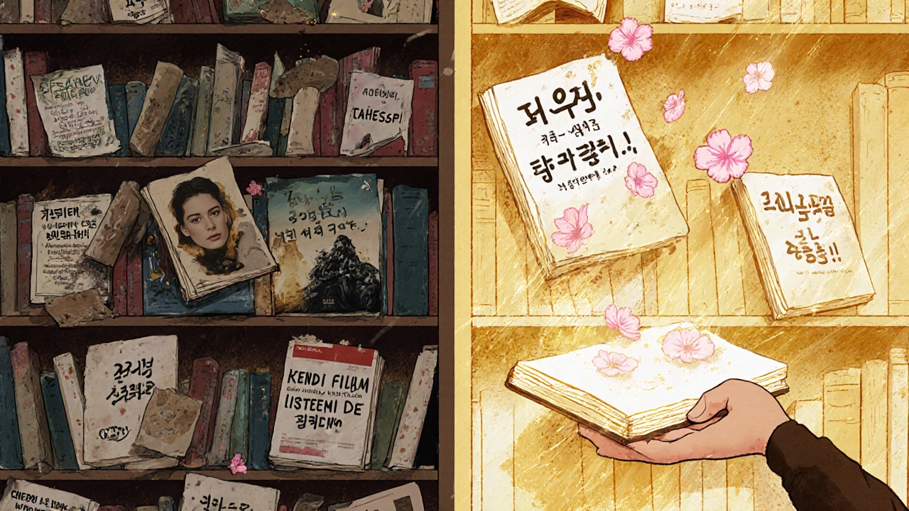 Klişelerin toz haline gelmiş posterleri ile gerçek deneyimlerin parlayan defterleri karşılaştırılıyor.