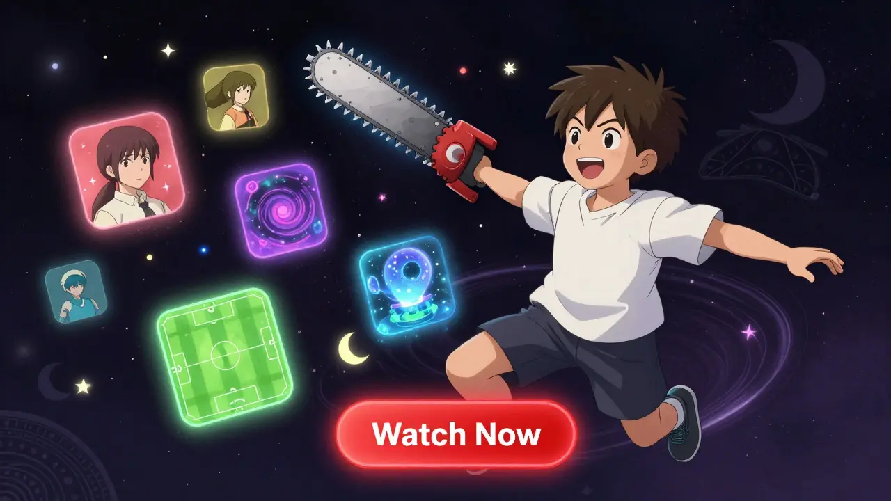 Bir genç, Netflix anime dünyalarında yüzüyor: Chainsaw Man, Spirited Away ve Blue Lock ikonları etrafında döner.
