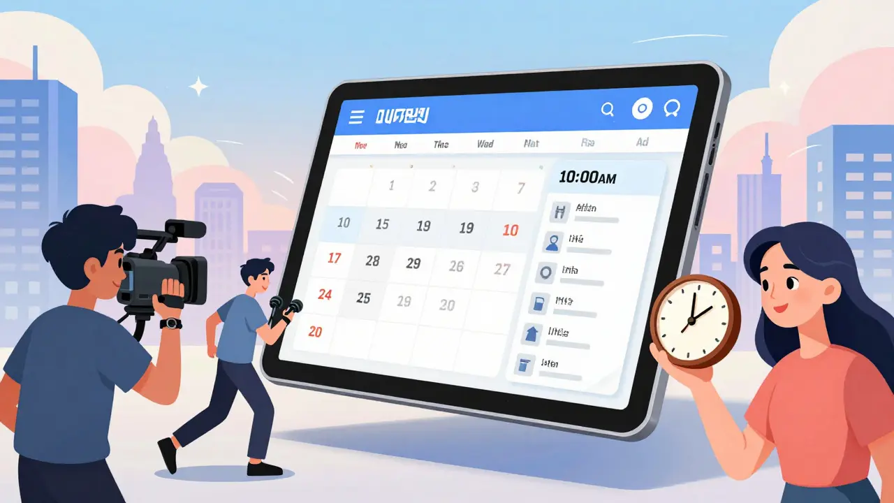 Dijital takvimde saatler, ekip ve ekipmanlar, İstanbul manzarasıyla birlikte gösteriliyor.