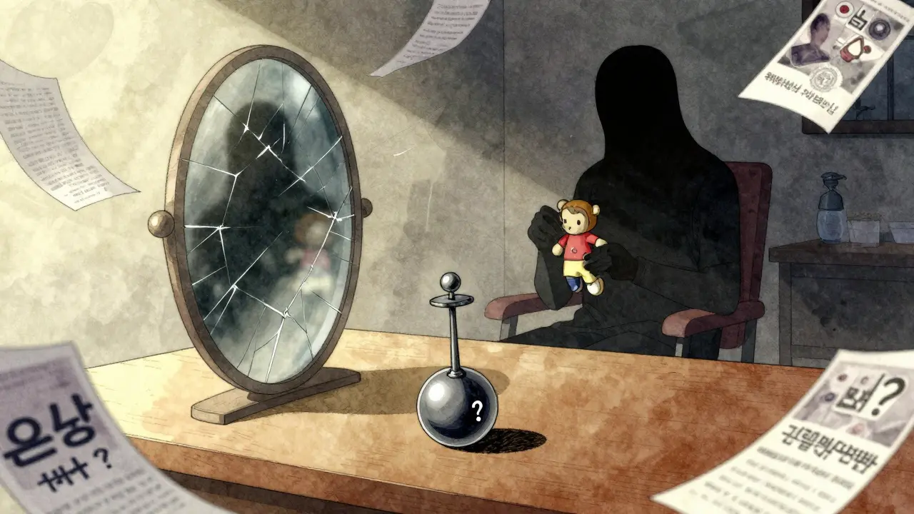 Kore webtoon tarzında, dönen bir top ve aynada bulanık yansıma ile Inception’un son sahnesi.