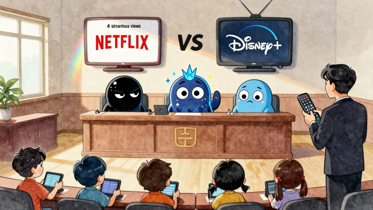 Netflix, Disney+ ve Prime Video'nun politikaları bir mahkemede karşılaştırılıyor, webtoon tarzında.