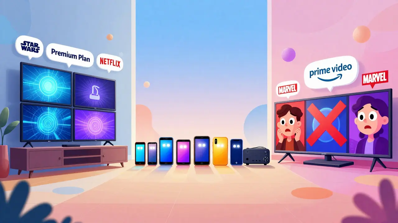 Üç streaming servisinin izleme sınırları karşılaştırmalı olarak webtoon tarzında görselleştirilmiş.