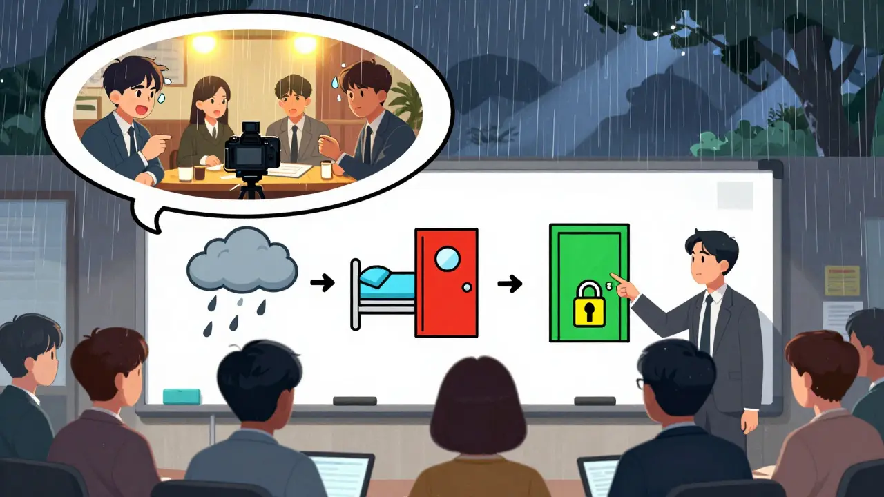 Yağmur senaryosu için iç mekan alternatifi, ekip acil planı tartışıyor.