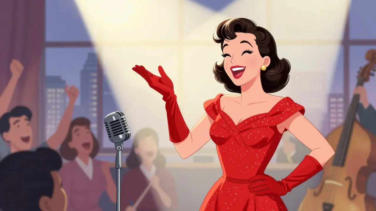 1950'lerde New York'ta Midge Maisel, sahne üzerinde komik bir tavırla konuşuyor.