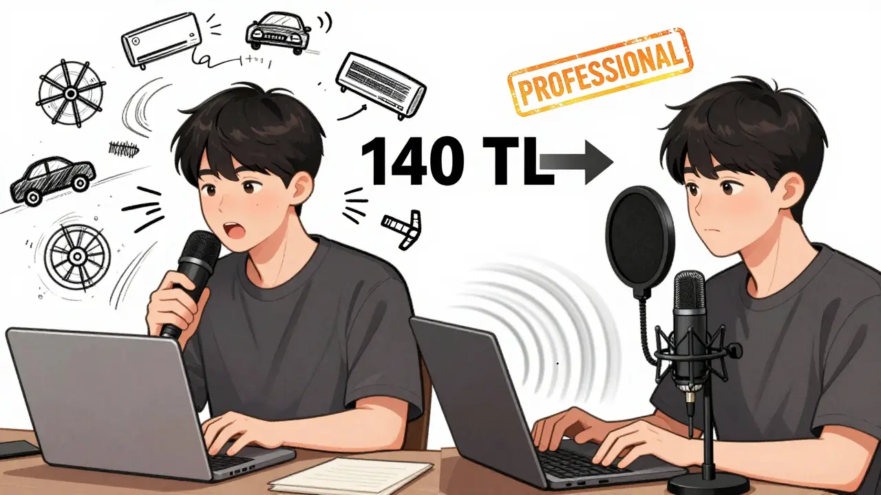 Bir laptop mikrofonuyla gürültülü yayın karşılaştırması, temiz sesle karşılaştırılıyor.