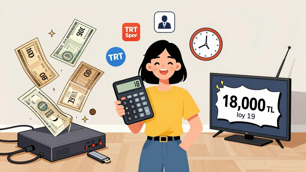 Kablo TV yerine anten kullanmanın 10 yıllık tasarrufunu gösteren karşılaştırmalı sahne.