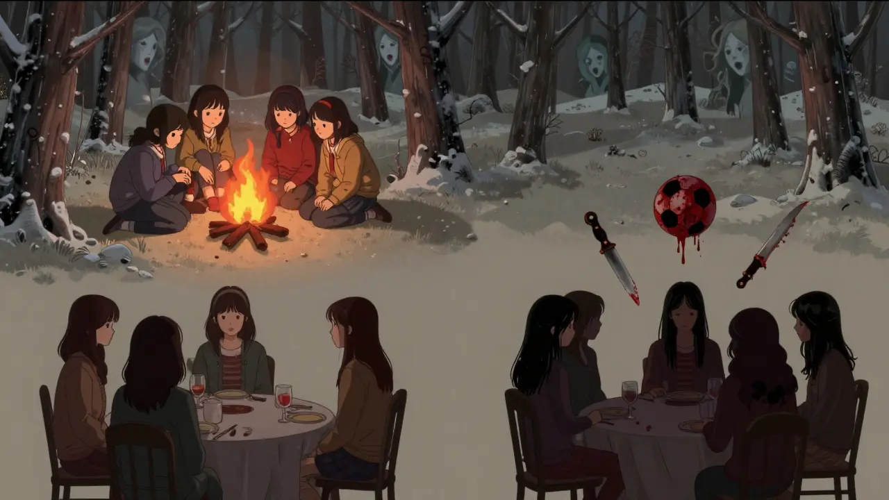 Yellowjackets, geçmişteki hayatta kalma mücadelesi ve günümüzdeki psikolojik izlerle karşılaştırılır.