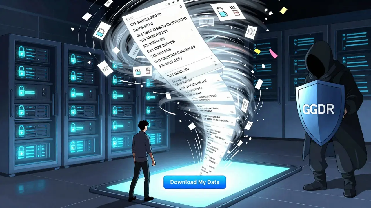 Bir kullanıcı kendi izleme verilerini indirirken, JSON veri akışı etrafında dönerken bir sızıntı engelleniyor.