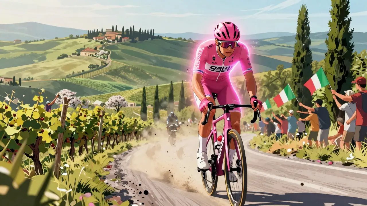 Giro d'Italia'da pembe mayo lider, Toscana'nın güzelliği içinde yorulmadan ilerliyor.
