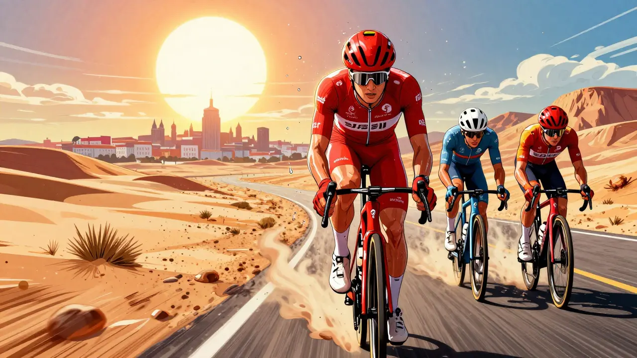 Vuelta a España'nın son kilometresinde kırmızı mayo lider, iki rakipyle yarışıyor.