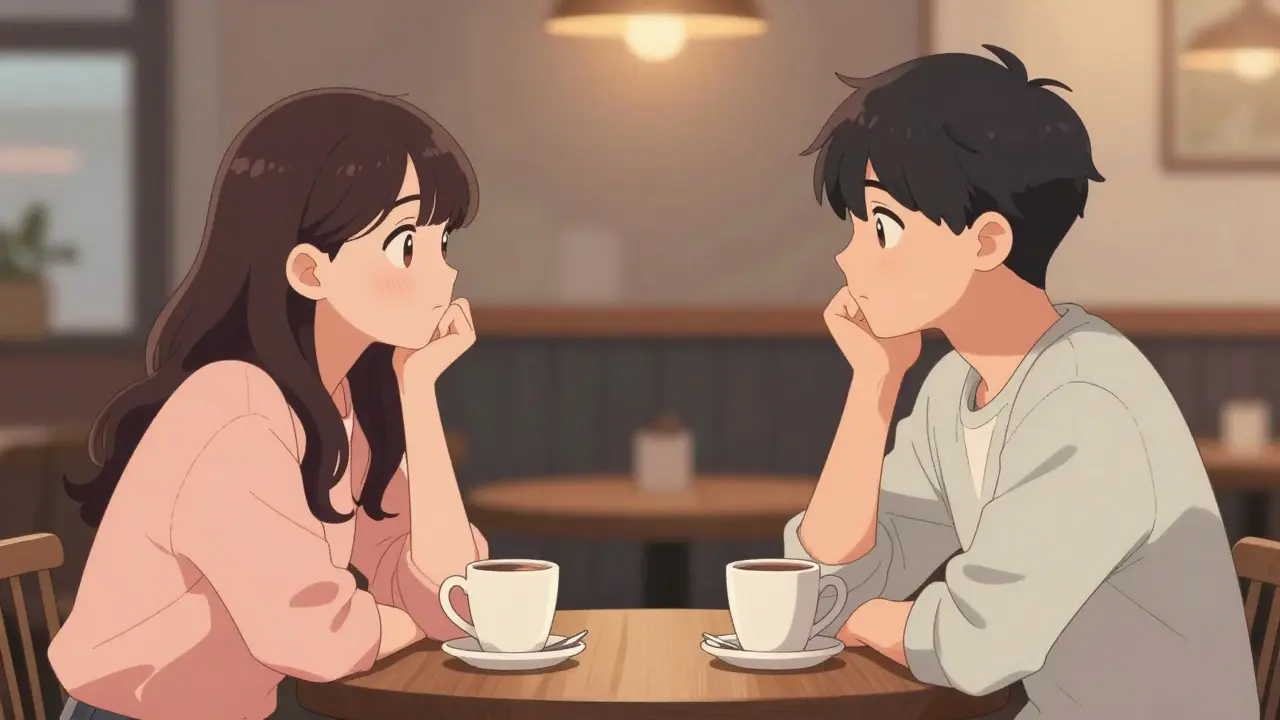 Bir kafede derin sohbete dalmış iki yakın arkadaş.