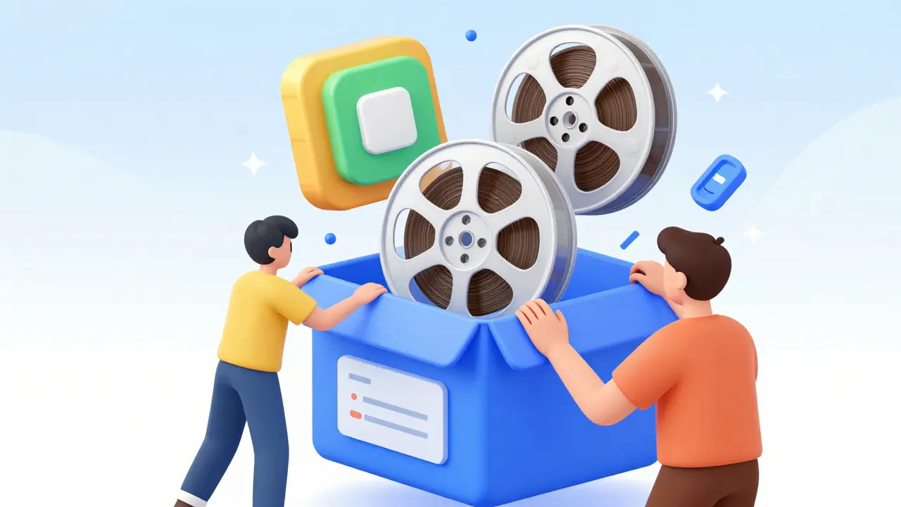 Dijital depolama kutusuna film ve dizi bölümleri yerleştiren karakter.