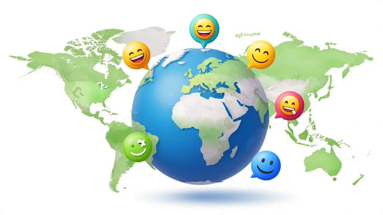 Dünya genelinde mizahın evrenselliğini simgeleyen renkli dünya haritası.