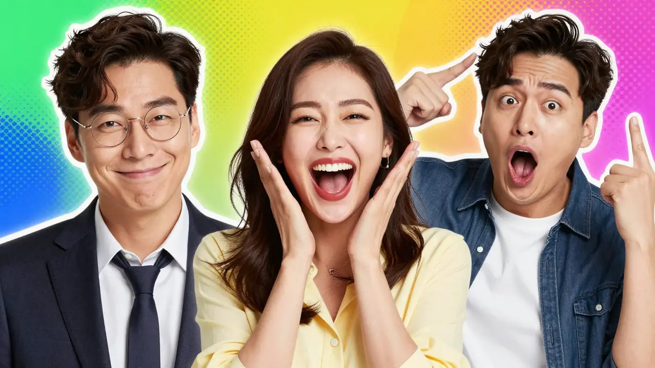 Farklı komedi tarzlarını temsil eden üç farklı karakterin illüstrasyonu.