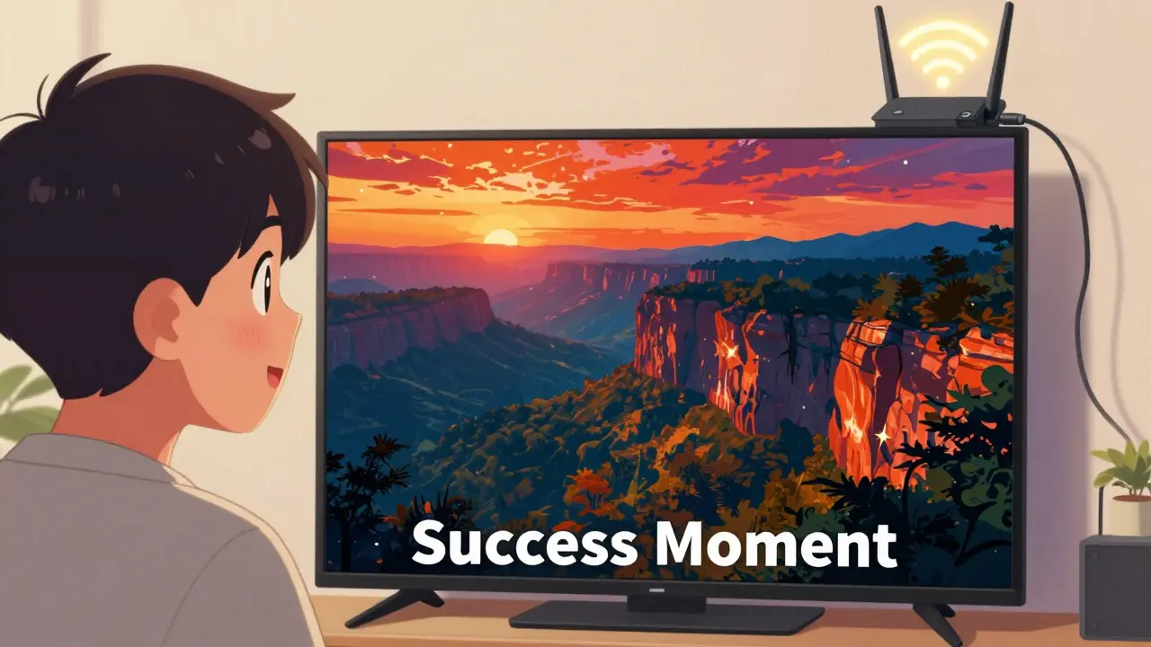 İnternet ve ayarlar düzeltildikten sonra netleşen canlı 4K ekran.