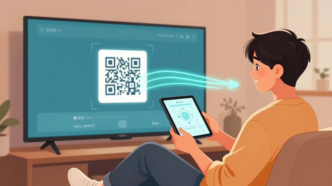 QR kod ile başarılı giriş sonrası rahatça dizi izleyen mutlu kullanıcı