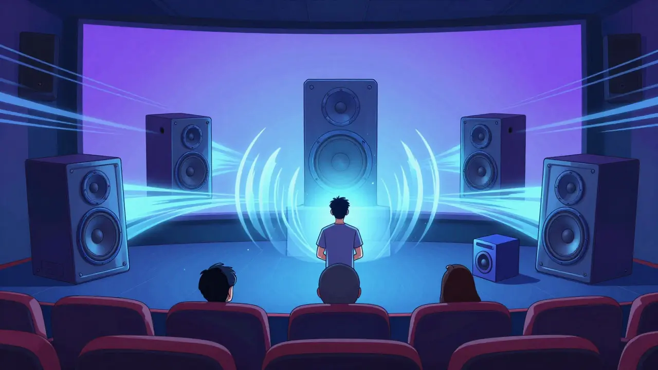 5.1 surround sound sisteminin hoparlör yerleşimi ve ses dalgaları
