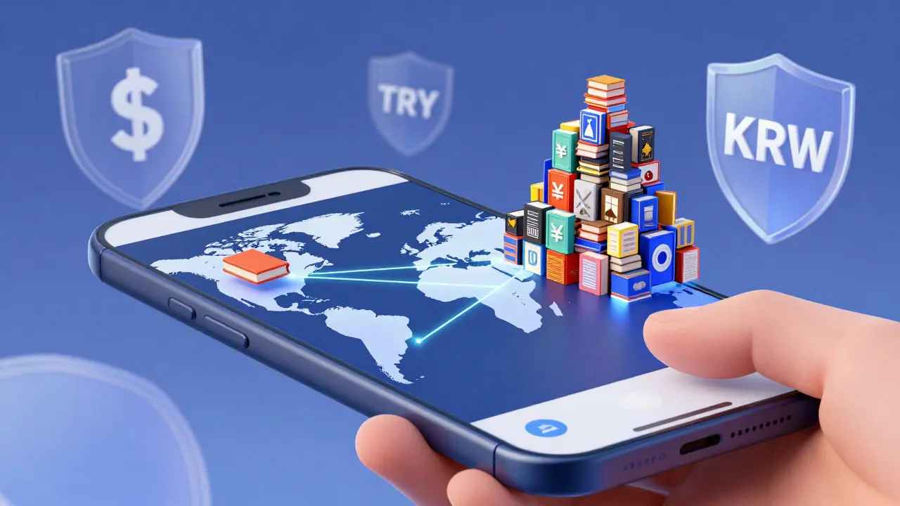 Farklı ülkelerdeki fiyatlandırma ve içerik çeşitliliğini simgeleyen akıllı telefon ekranı illüstrasyonu