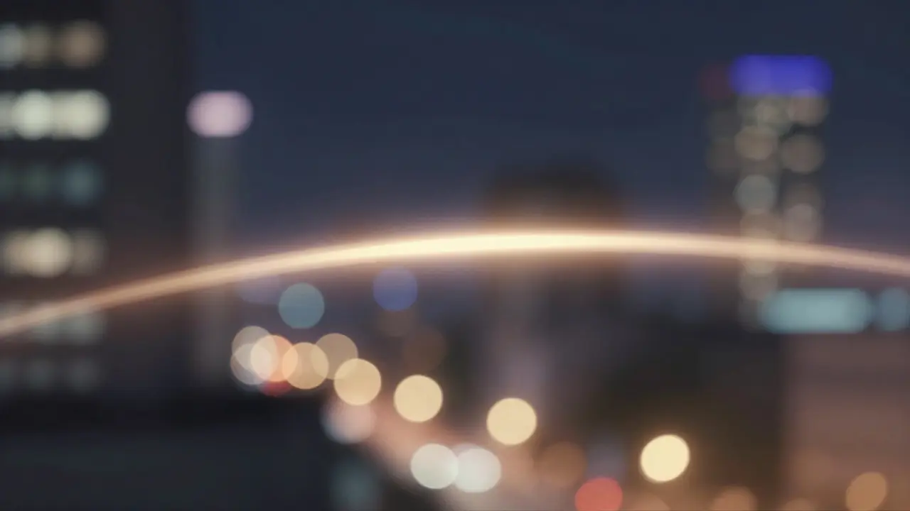Oval bokeh ve yatay lens flare efektlerini gösteren sinematik gece sahnesi