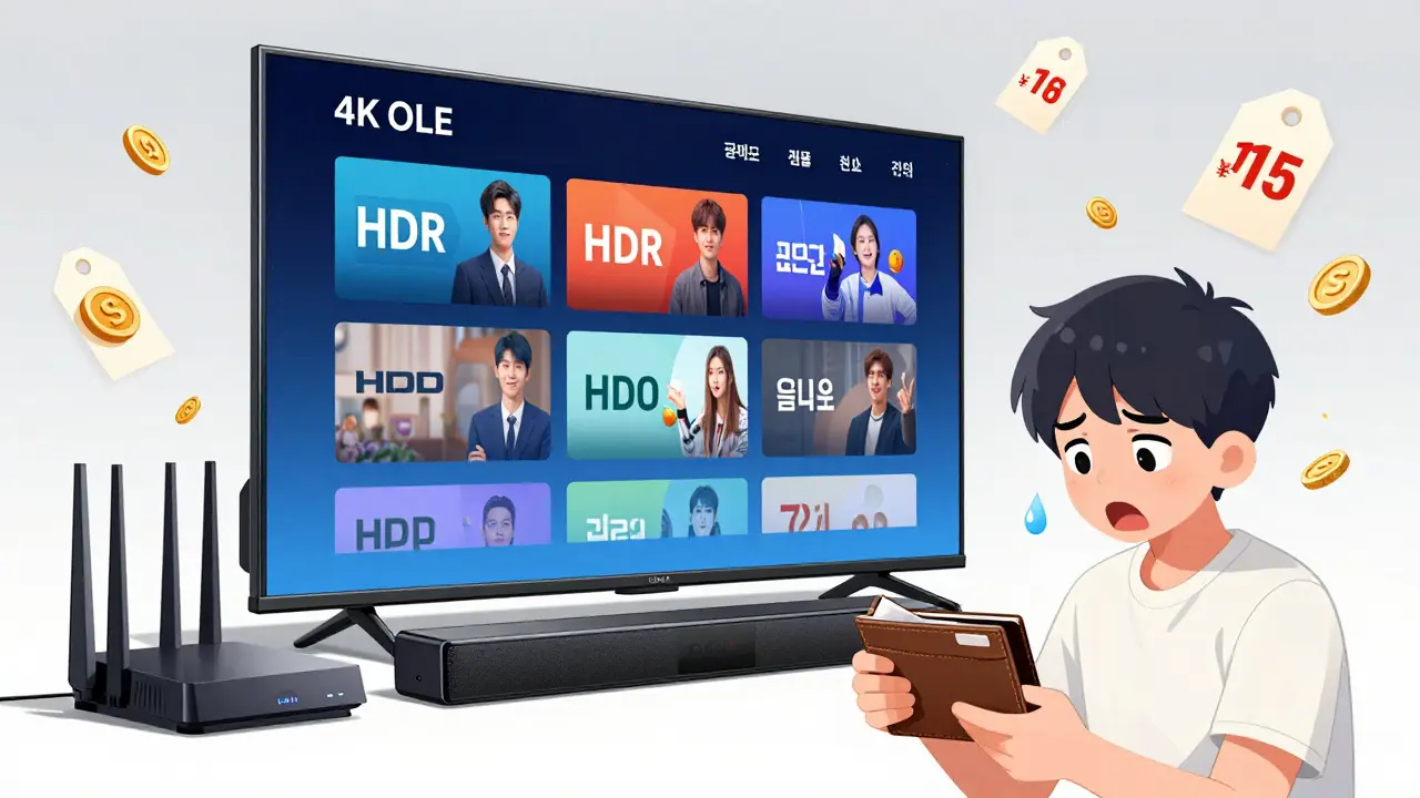 Pahalı 4K TV ve ses sistemlerinin gizli maliyetlerini gösteren illüstrasyon