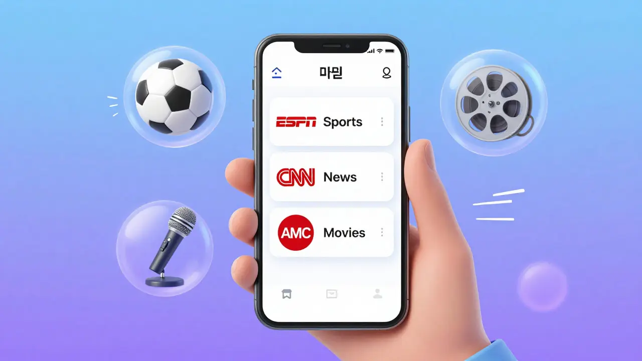 Telefonda Sling Freestream arayüzü ve içerik kategorileri