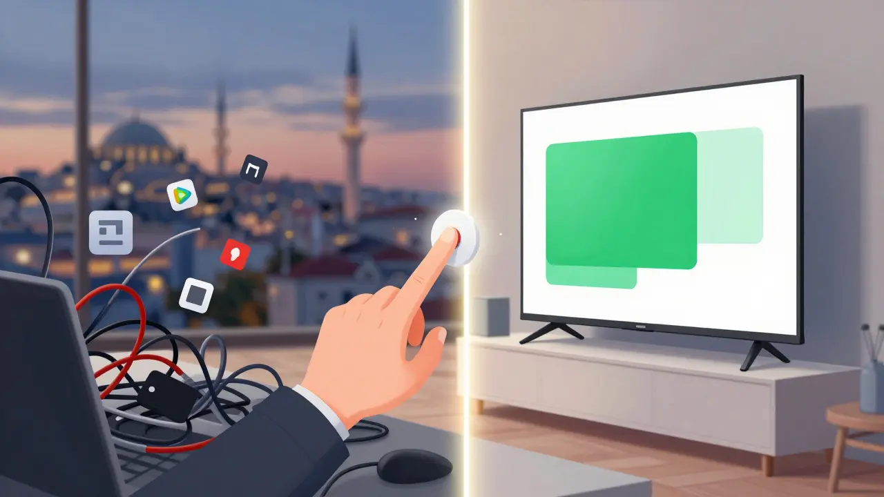 Dağınık üçüncü taraf uygulamalarla sadeleşmiş Google TV arayüzünün karşılaştırması