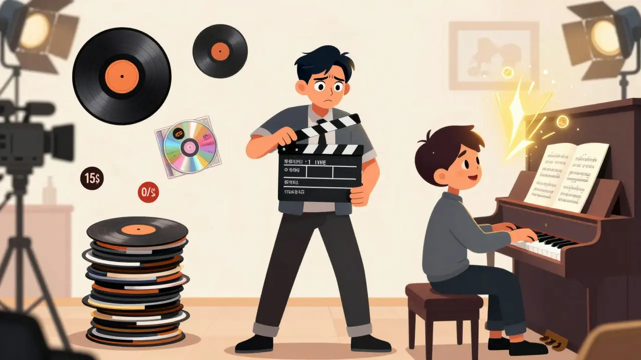 Film yapımında maliyet dengesi temalı kore webtoon tarzı görsel