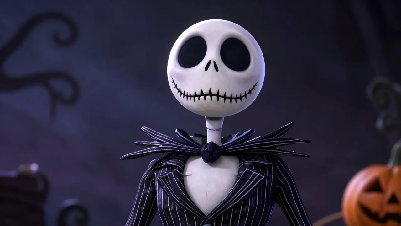 Pelerinli Jack Skellington'un melankolik portresi