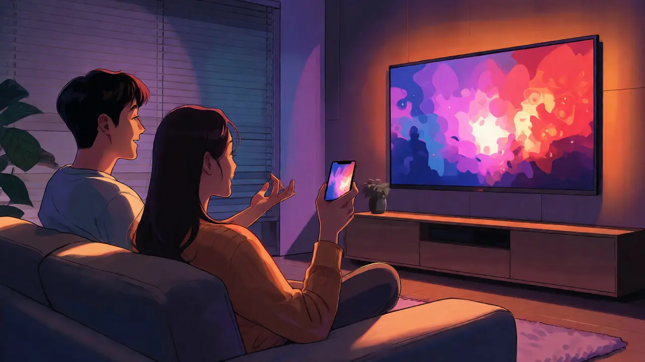 Couple enjoying high-quality HDR movies at home