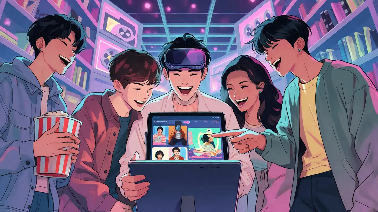 Tablet üzerinden Disney+ içeriği izleyen arkadaş grubu